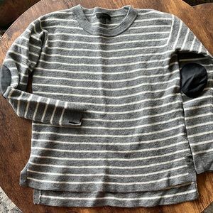J Crew merino wool gray striped sweater with elbow patches
